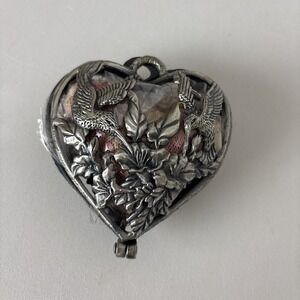 Hanging Vintage Walden Pewter Metal Hummingbird Heart Sachet Potpourri Holder